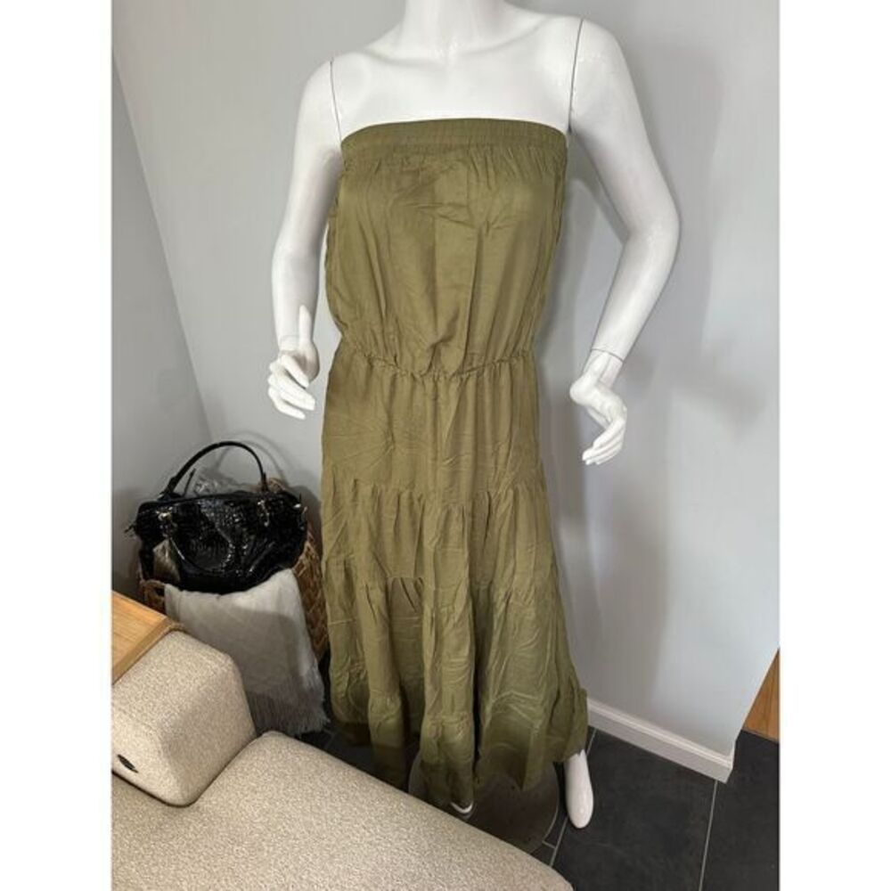 Cupshe Olive Green Strapless Tiered Maxi Dress Boho Summer Chic Size Small - Picture 10 of 15